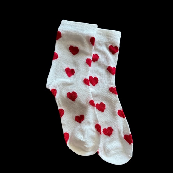 Accessories - White Socks with Red Heart Pattern
